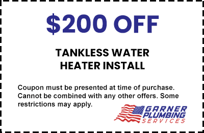 Garner Plumbing Services tankless water heater installation coupon